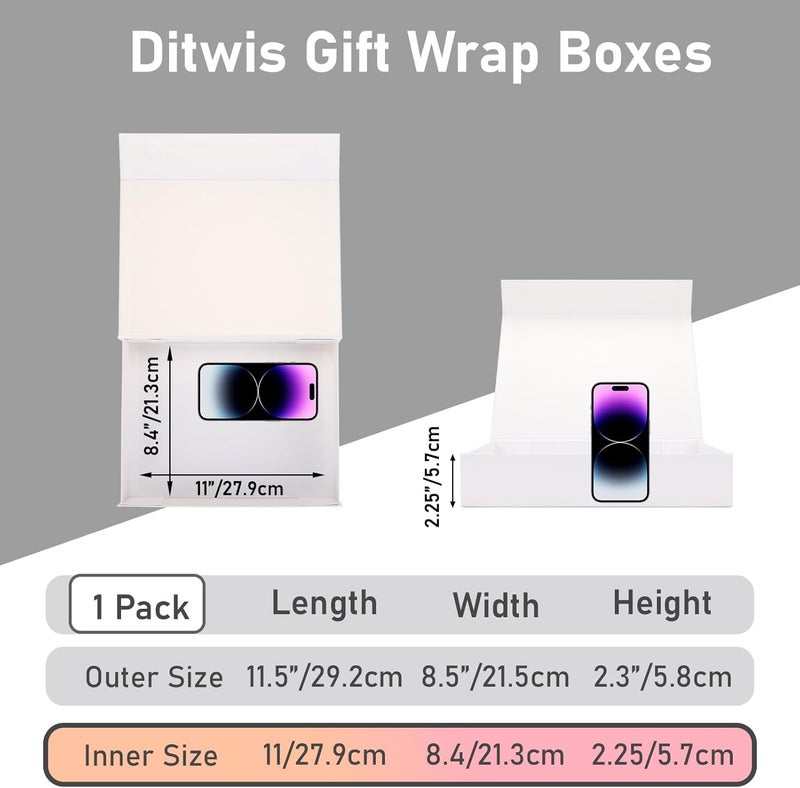Ditwis 11.5x8.5x2.3 Inches Gift Box with Magnetic Closure Lid, White Magnetic Box for Wedding, Groomsmen Bridesmaid Proposal, Birthdays, Mother's Day, 1 Pack - Image 2